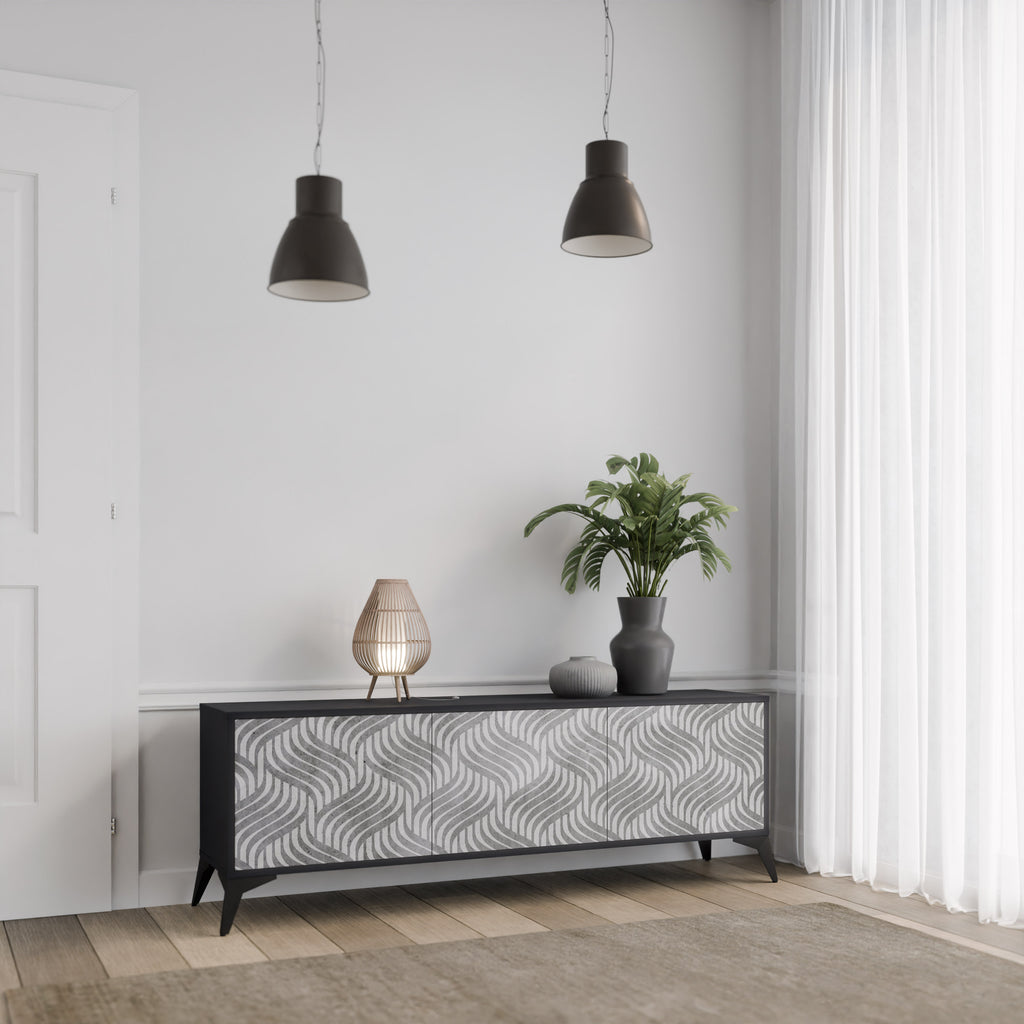 Mueble de TV de 3 puertas CONCRETE MOVEMENT con acabado negro