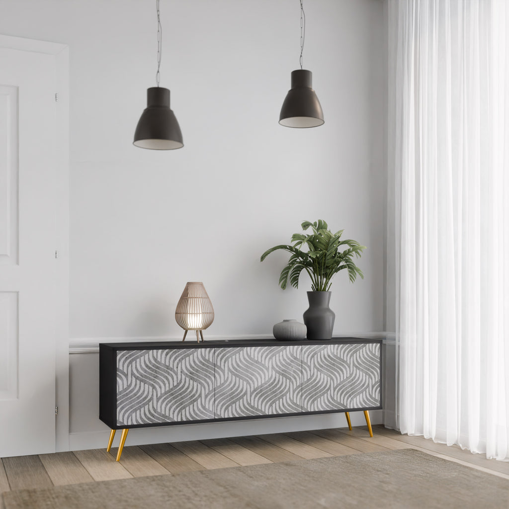 Mueble de TV de 3 puertas CONCRETE MOVEMENT con acabado negro