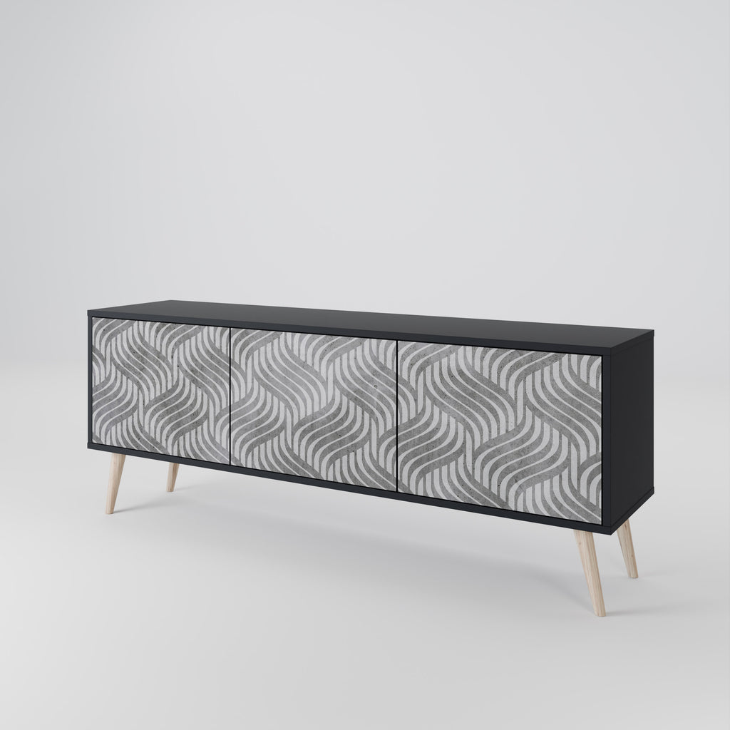 Mueble de TV de 3 puertas CONCRETE MOVEMENT con acabado negro
