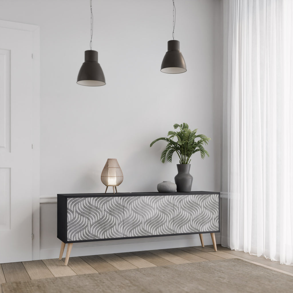 Mueble de TV de 3 puertas CONCRETE MOVEMENT con acabado negro
