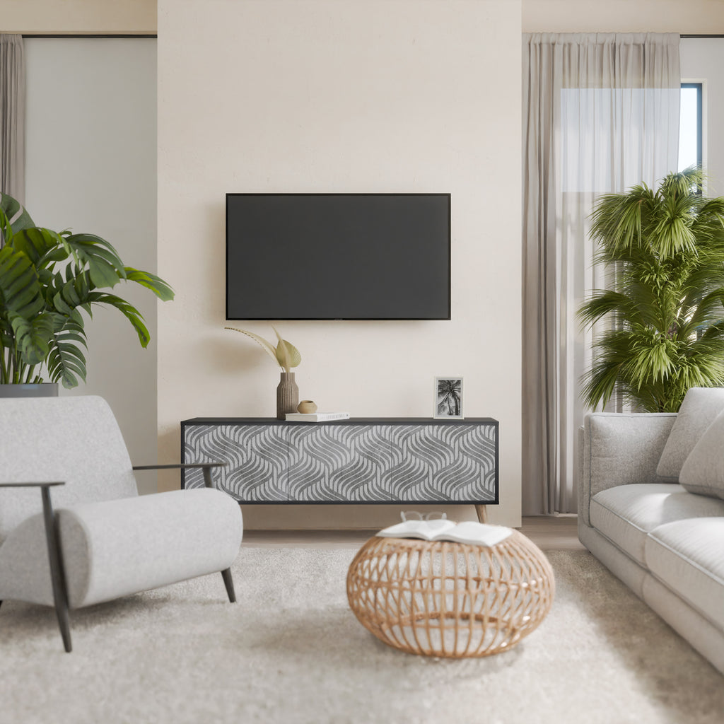 Mueble de TV de 3 puertas CONCRETE MOVEMENT con acabado negro
