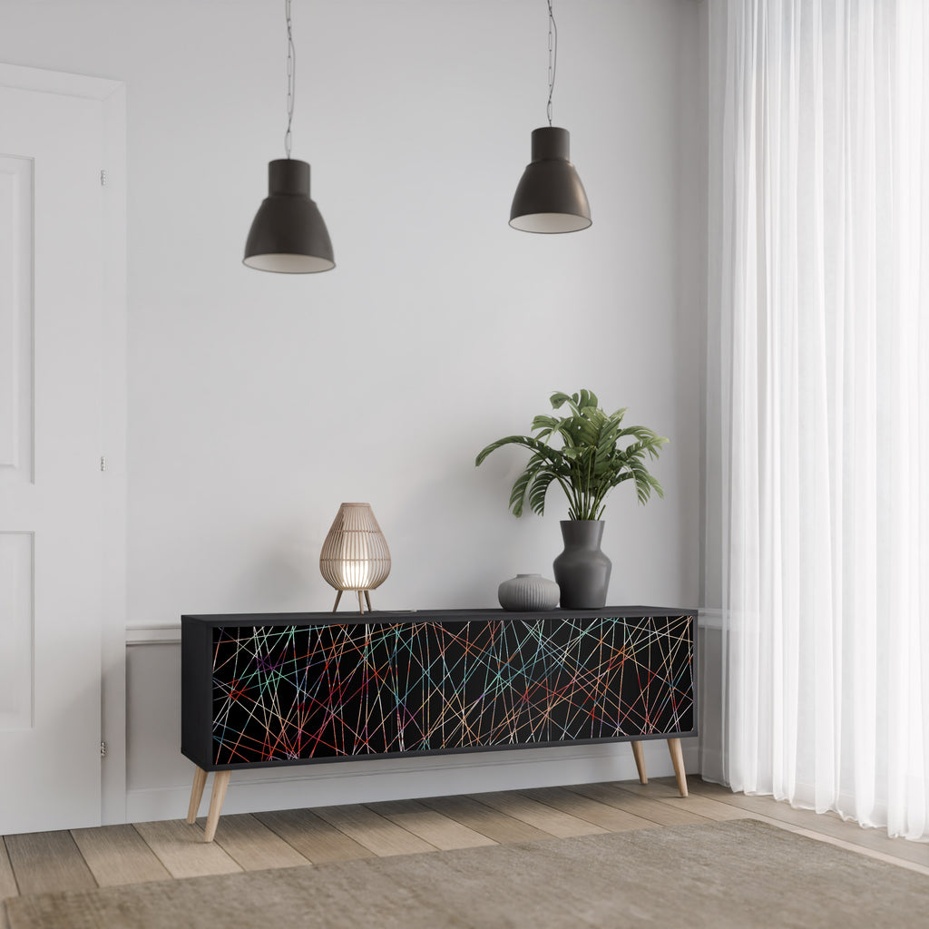 Mueble de TV de 3 puertas LUMINOUS SNARE con acabado negro