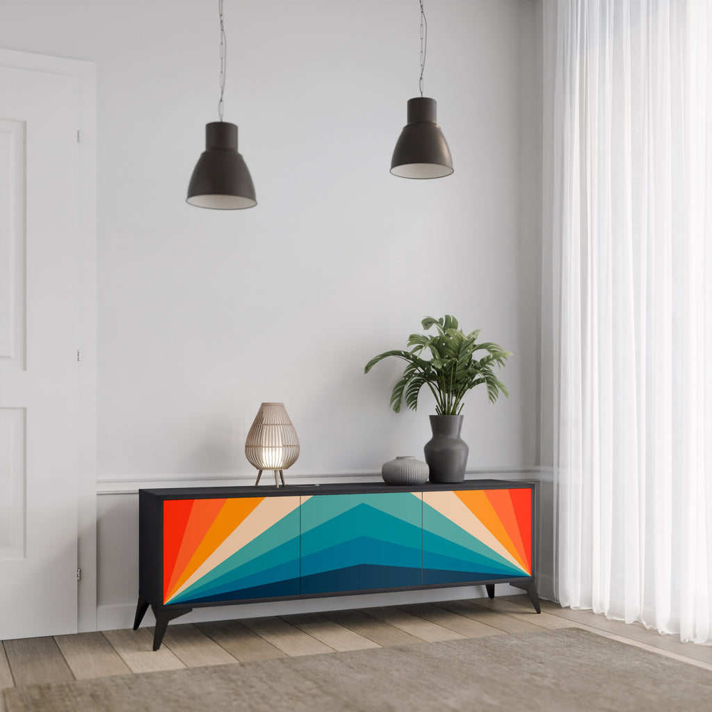 Mueble de TV PRISM CONCUSSION de 3 puertas con acabado negro