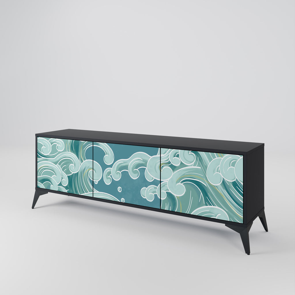 Mueble de TV ASIAN SWAY de 3 puertas con acabado negro