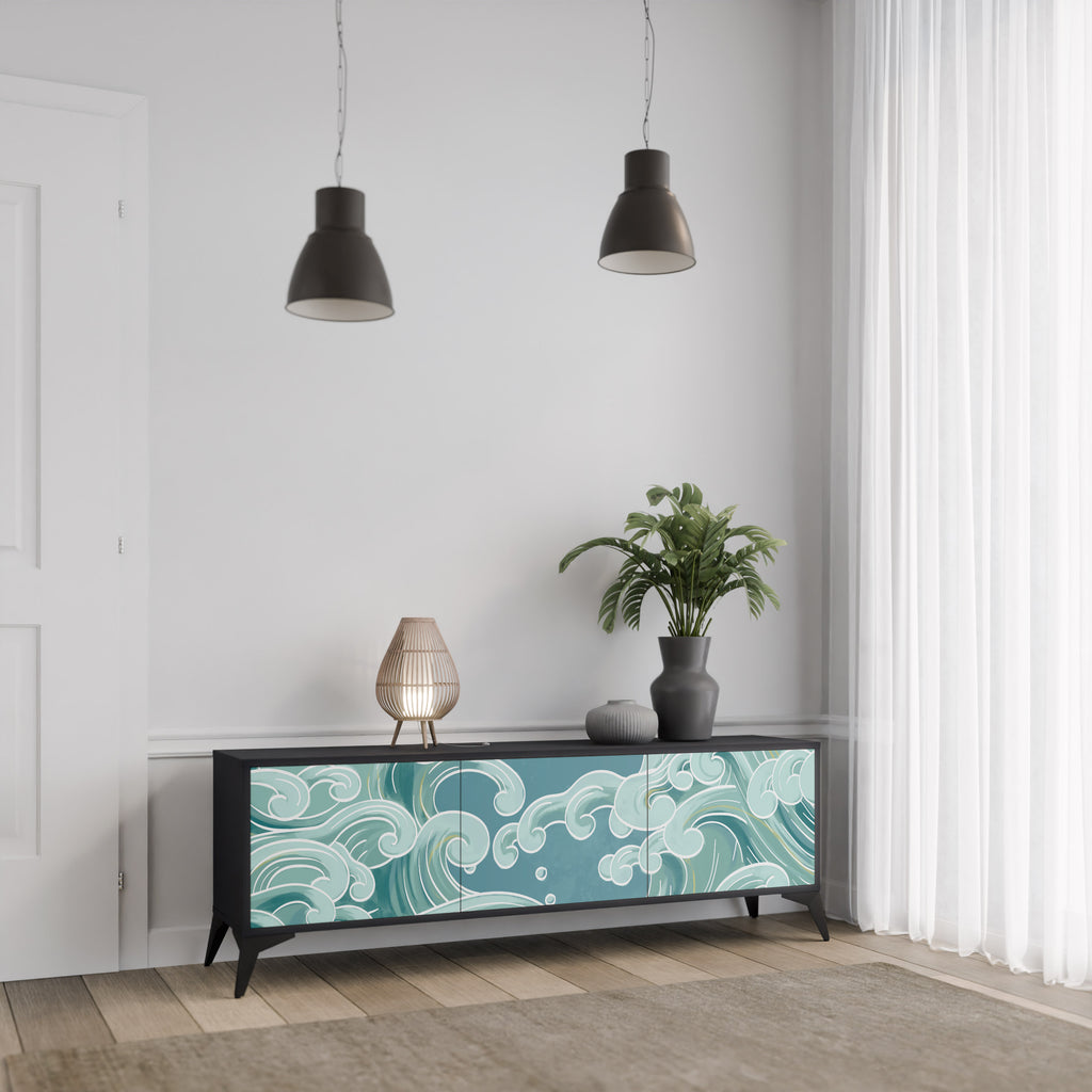 Mueble de TV ASIAN SWAY de 3 puertas con acabado negro
