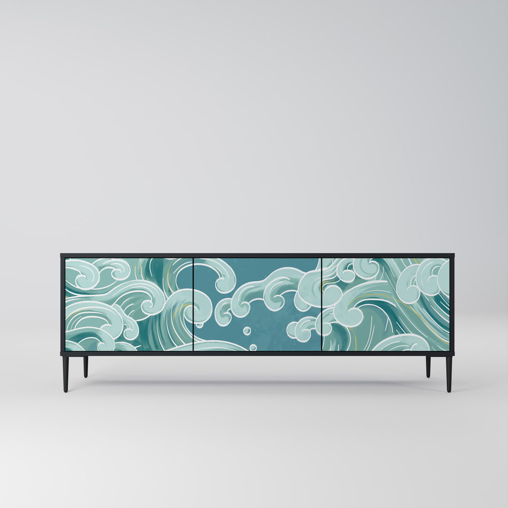 Mueble de TV ASIAN SWAY de 3 puertas con acabado negro