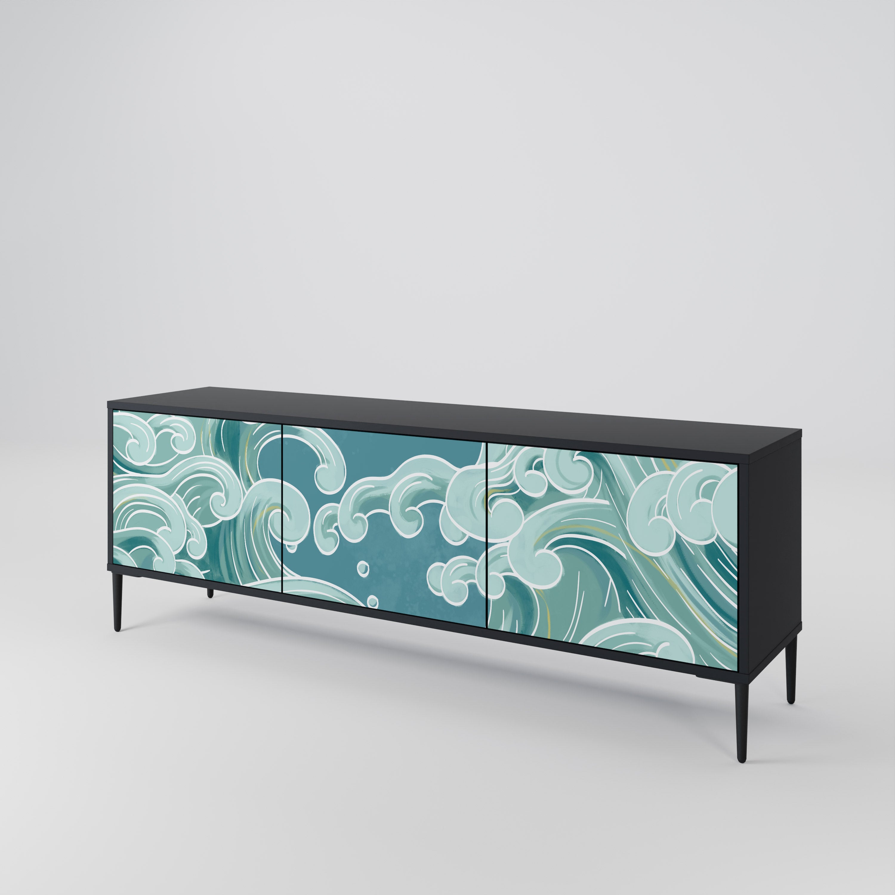 Mueble de TV ASIAN SWAY de 3 puertas con acabado negro
