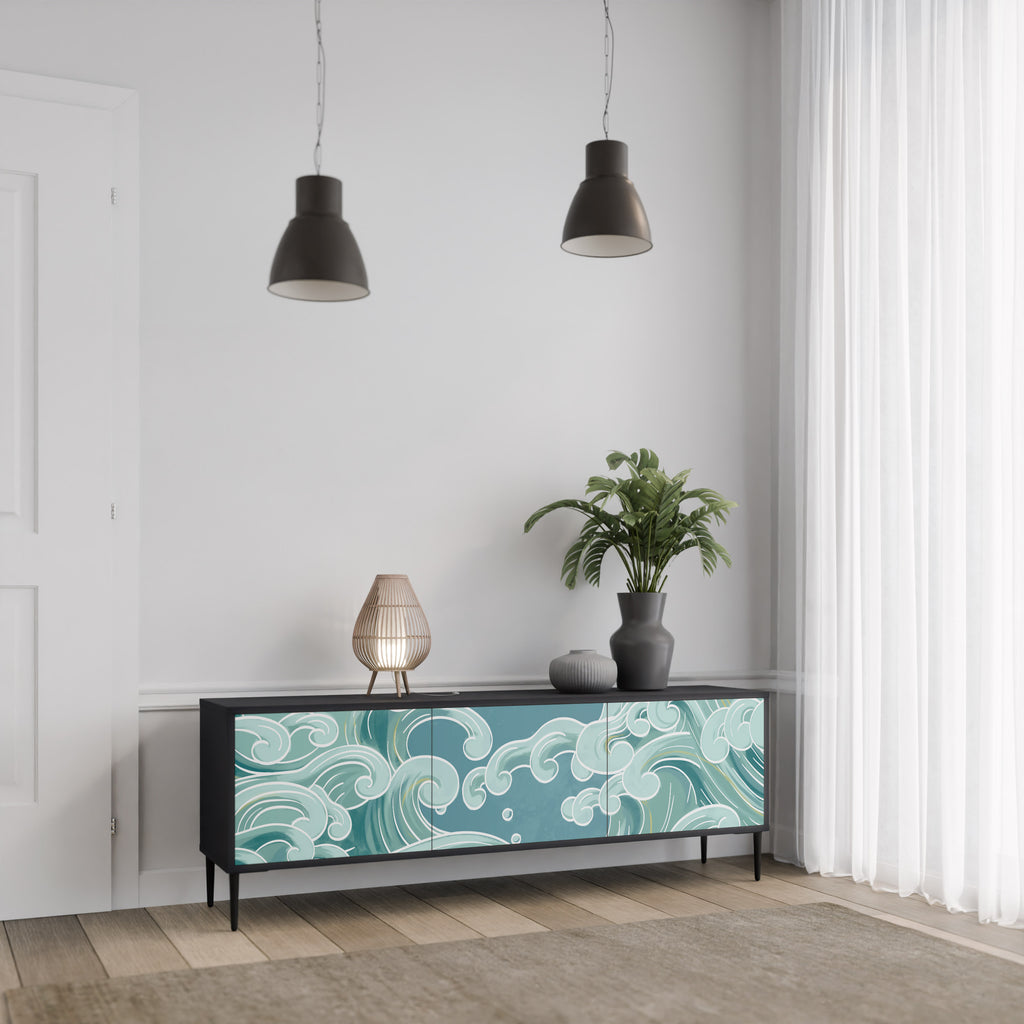 Mueble de TV ASIAN SWAY de 3 puertas con acabado negro