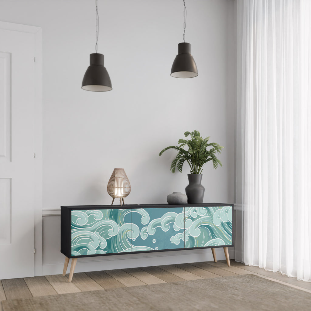 Mueble de TV ASIAN SWAY de 3 puertas con acabado negro