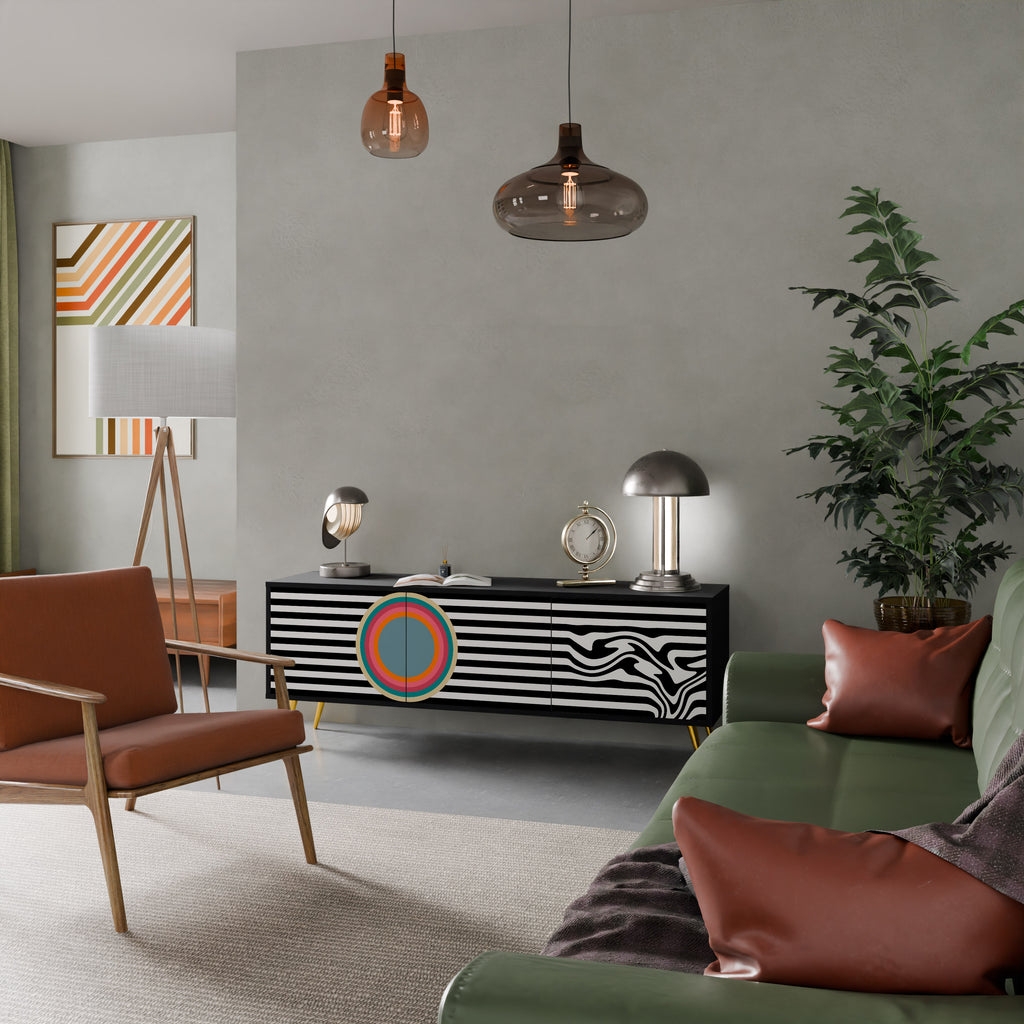 Mueble de TV de 3 puertas SPECTRA SHOWCASE con acabado negro