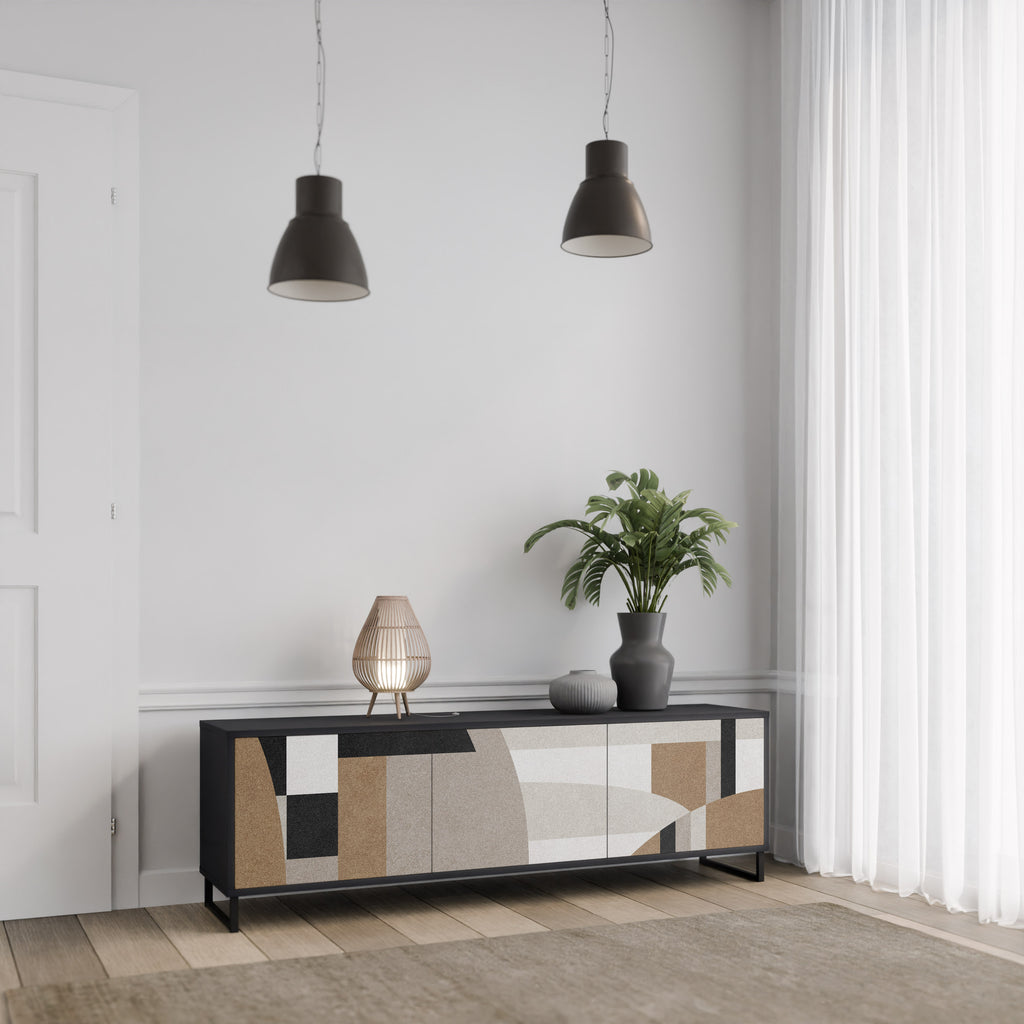Mueble de TV DELICATE MEMENTO de 3 puertas con acabado negro