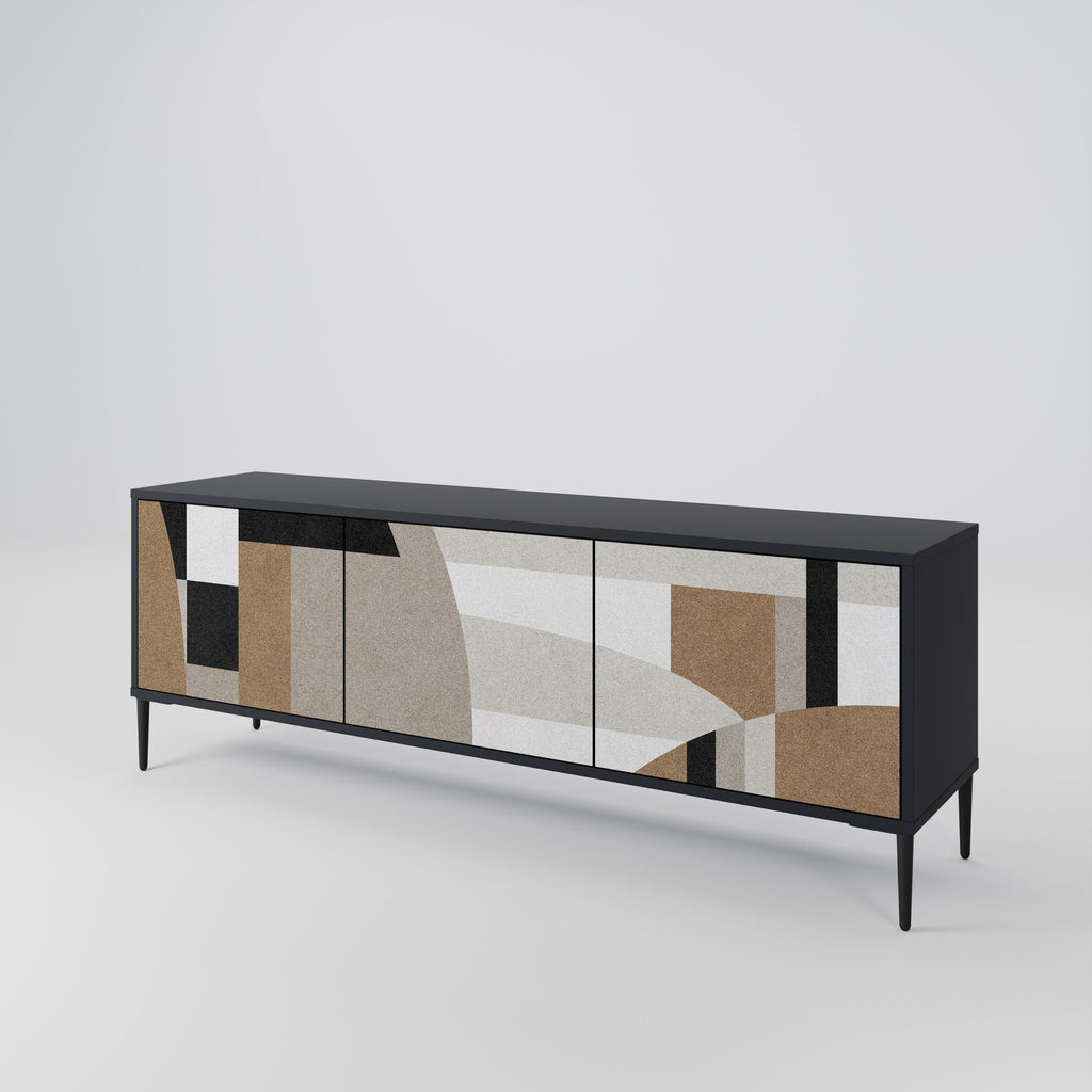 Mueble de TV DELICATE MEMENTO de 3 puertas con acabado negro