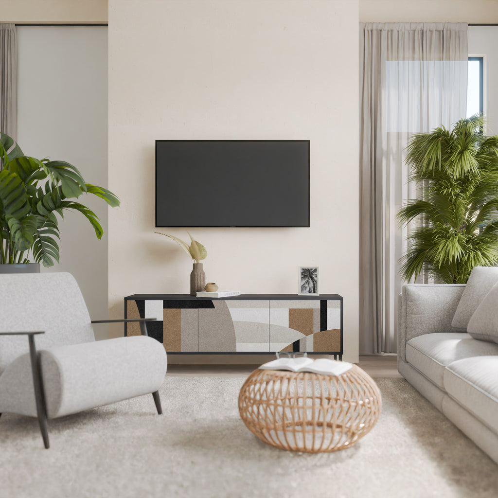 Mueble de TV DELICATE MEMENTO de 3 puertas con acabado negro