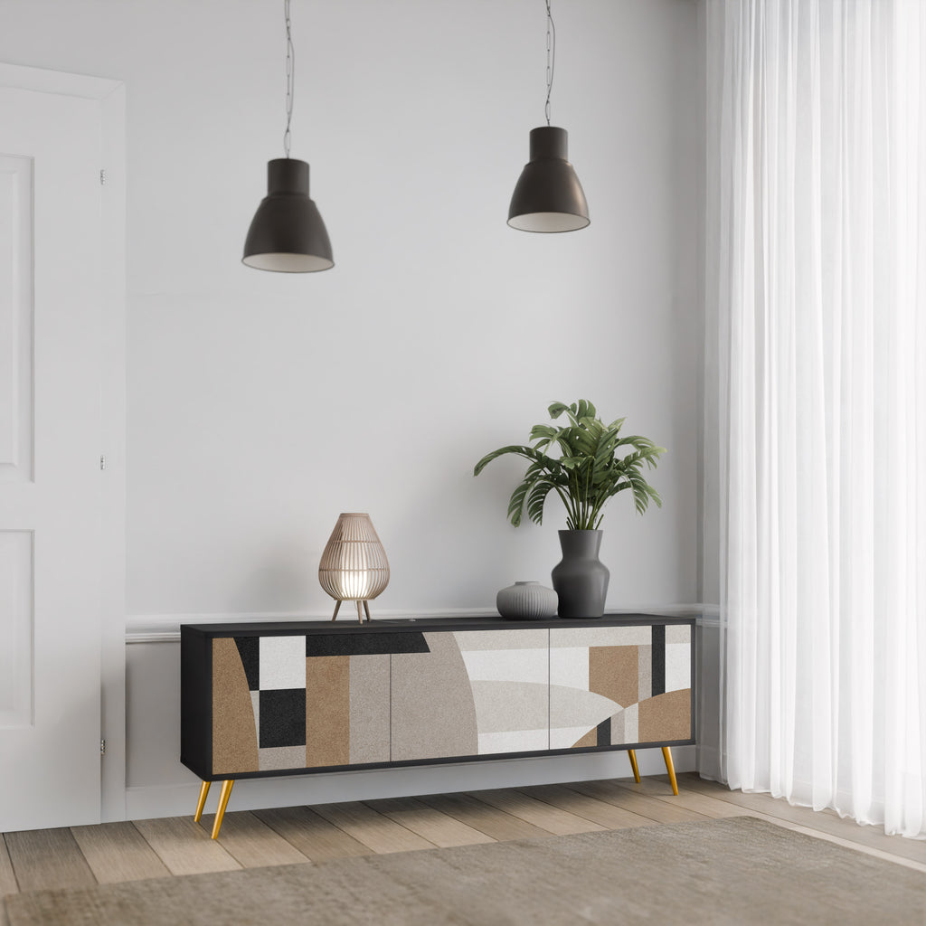 Mueble de TV DELICATE MEMENTO de 3 puertas con acabado negro
