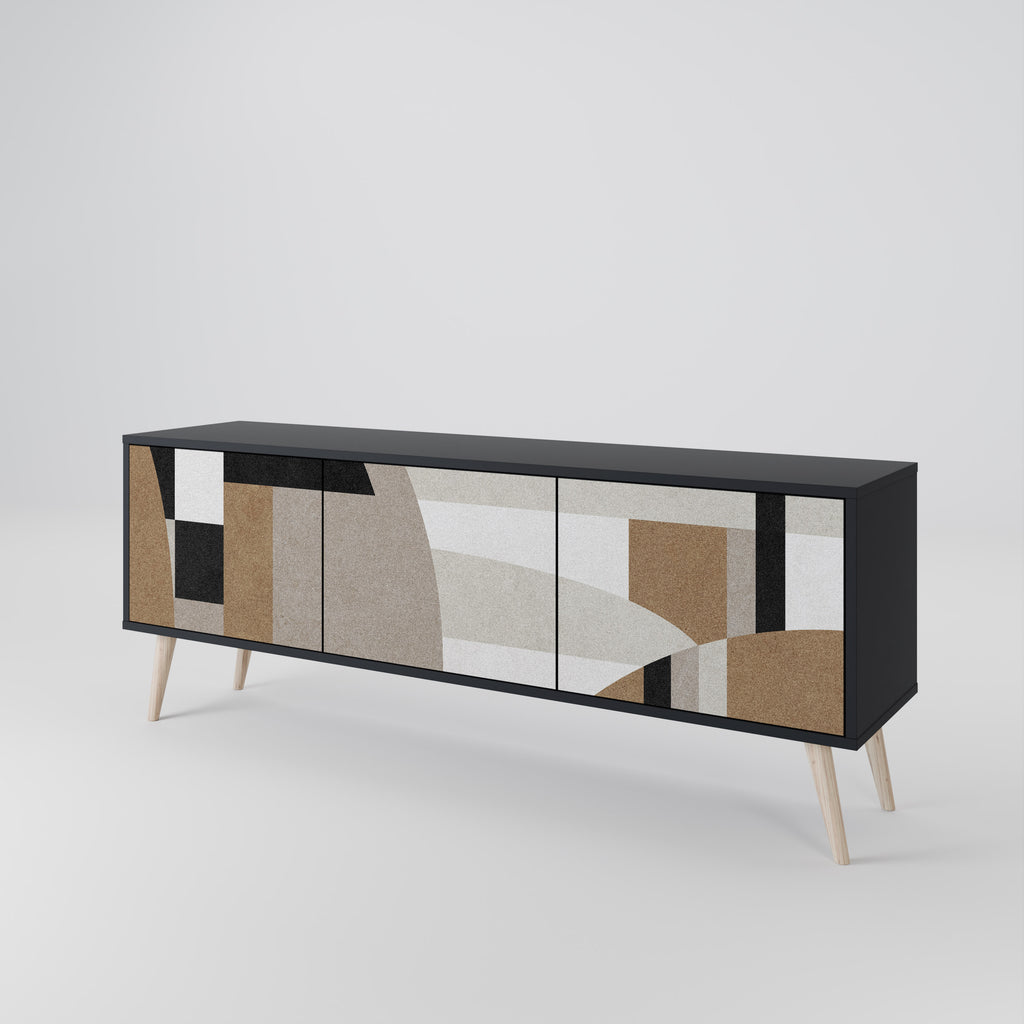 Mueble de TV DELICATE MEMENTO de 3 puertas con acabado negro
