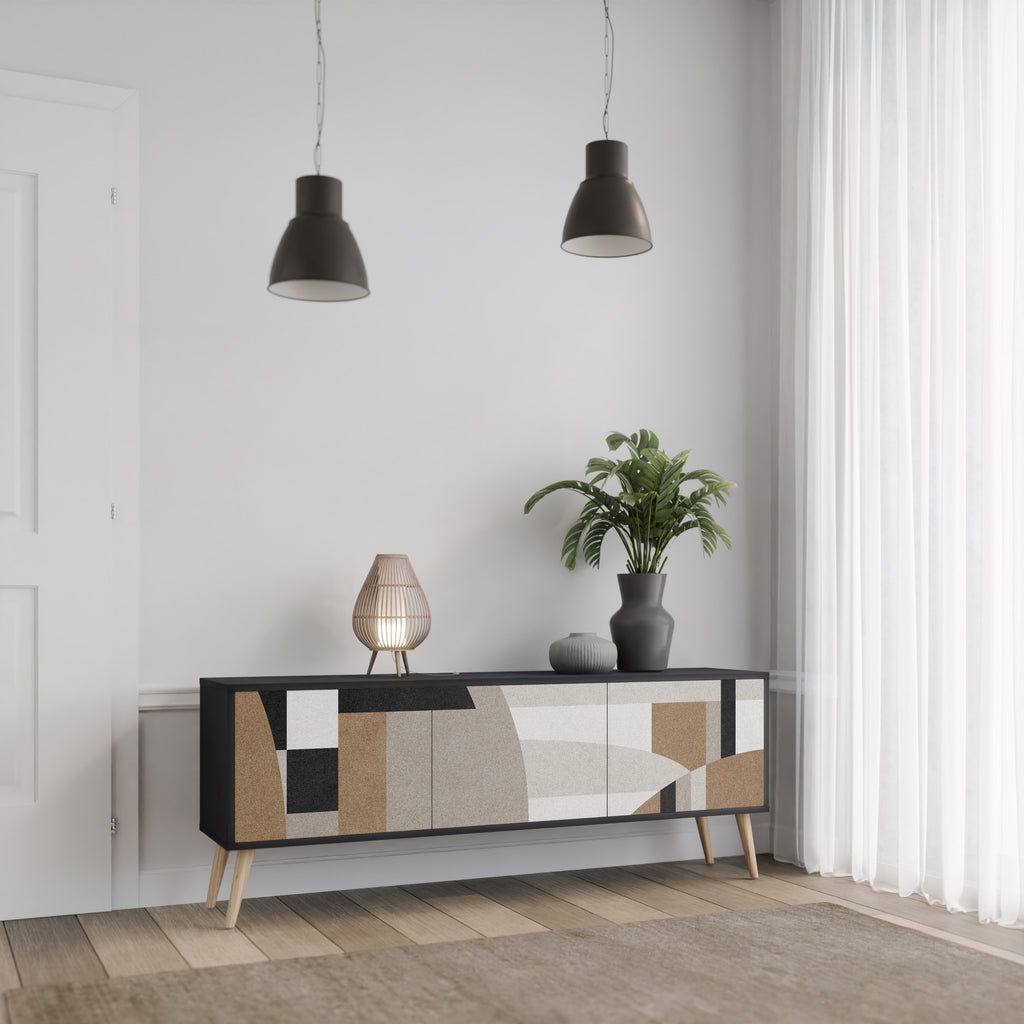 Mueble de TV DELICATE MEMENTO de 3 puertas con acabado negro