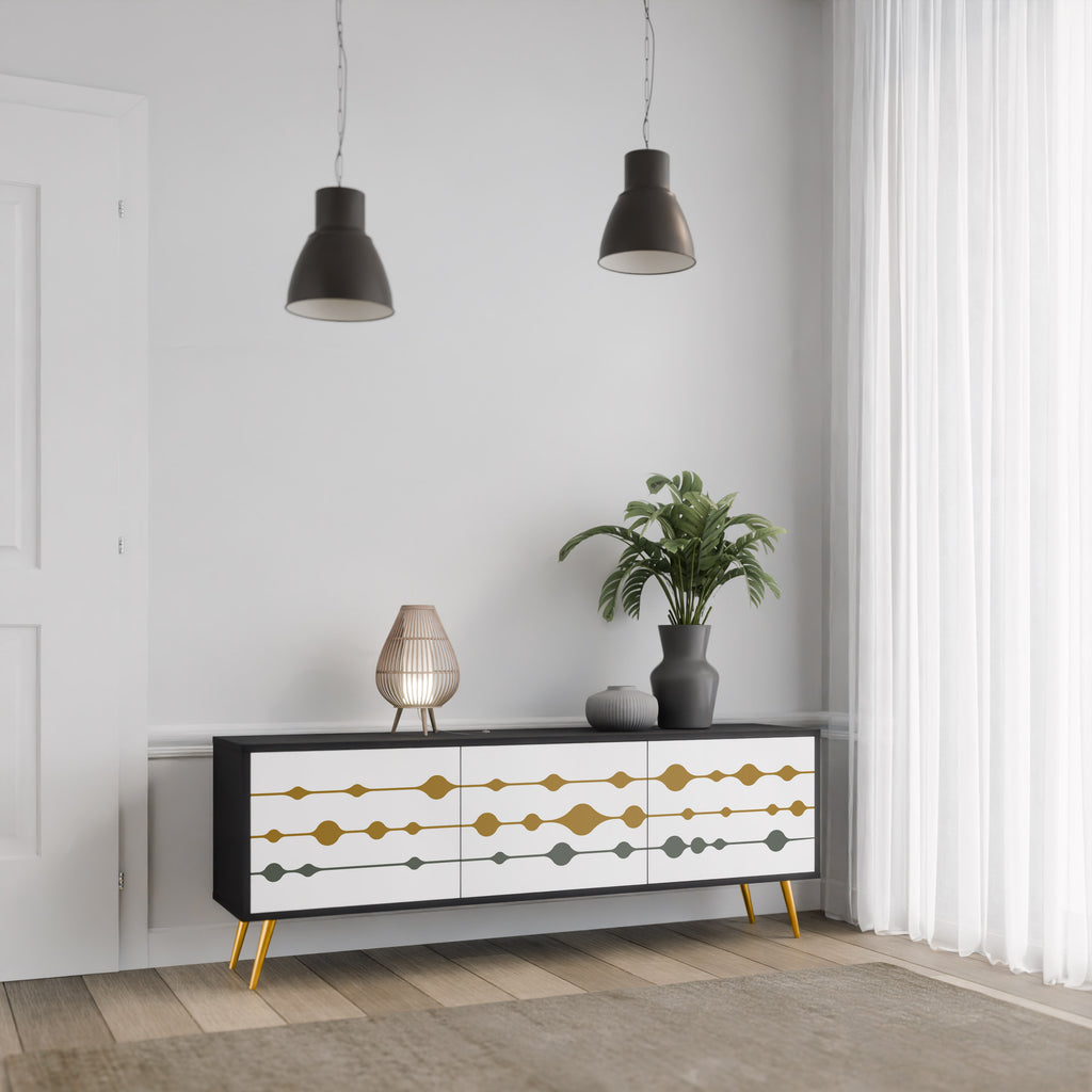 Mueble de TV de 3 puertas VIVID TONE con acabado negro