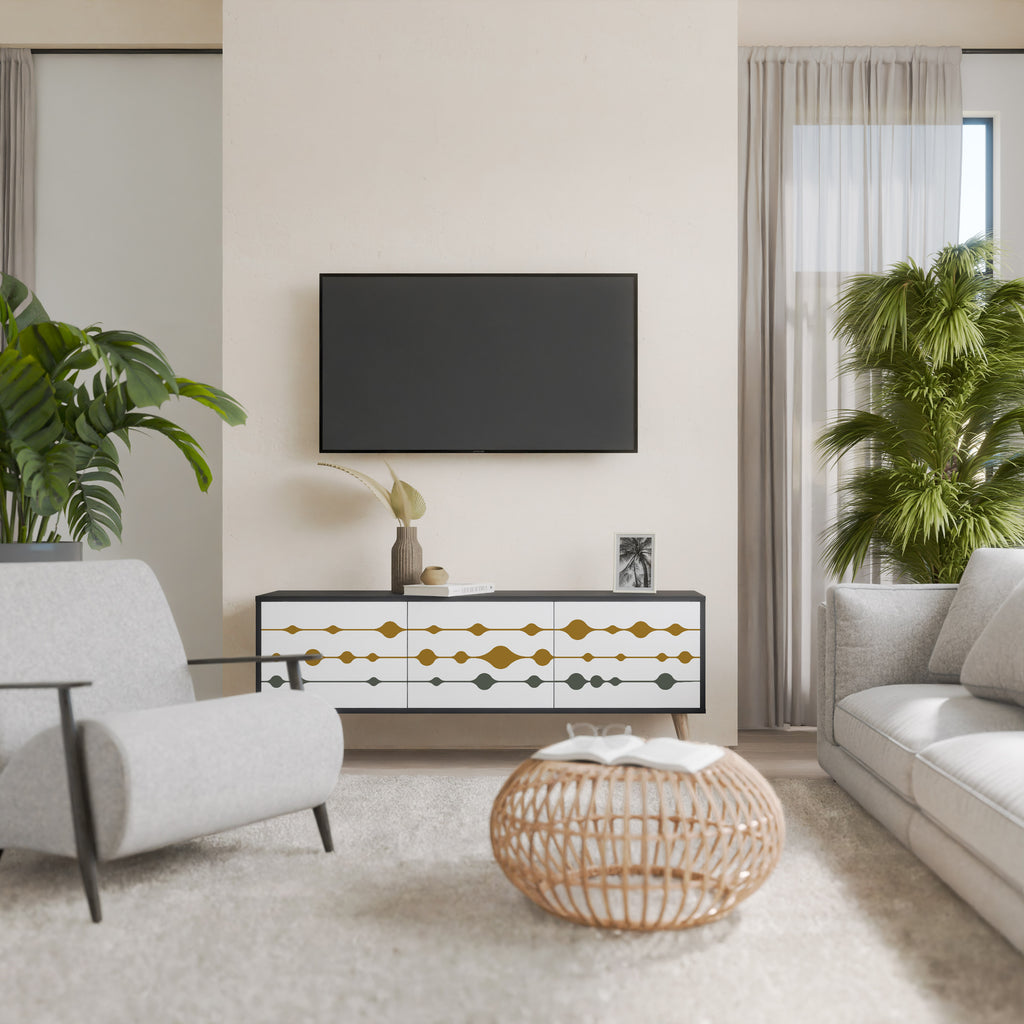 Mueble de TV de 3 puertas VIVID TONE con acabado negro