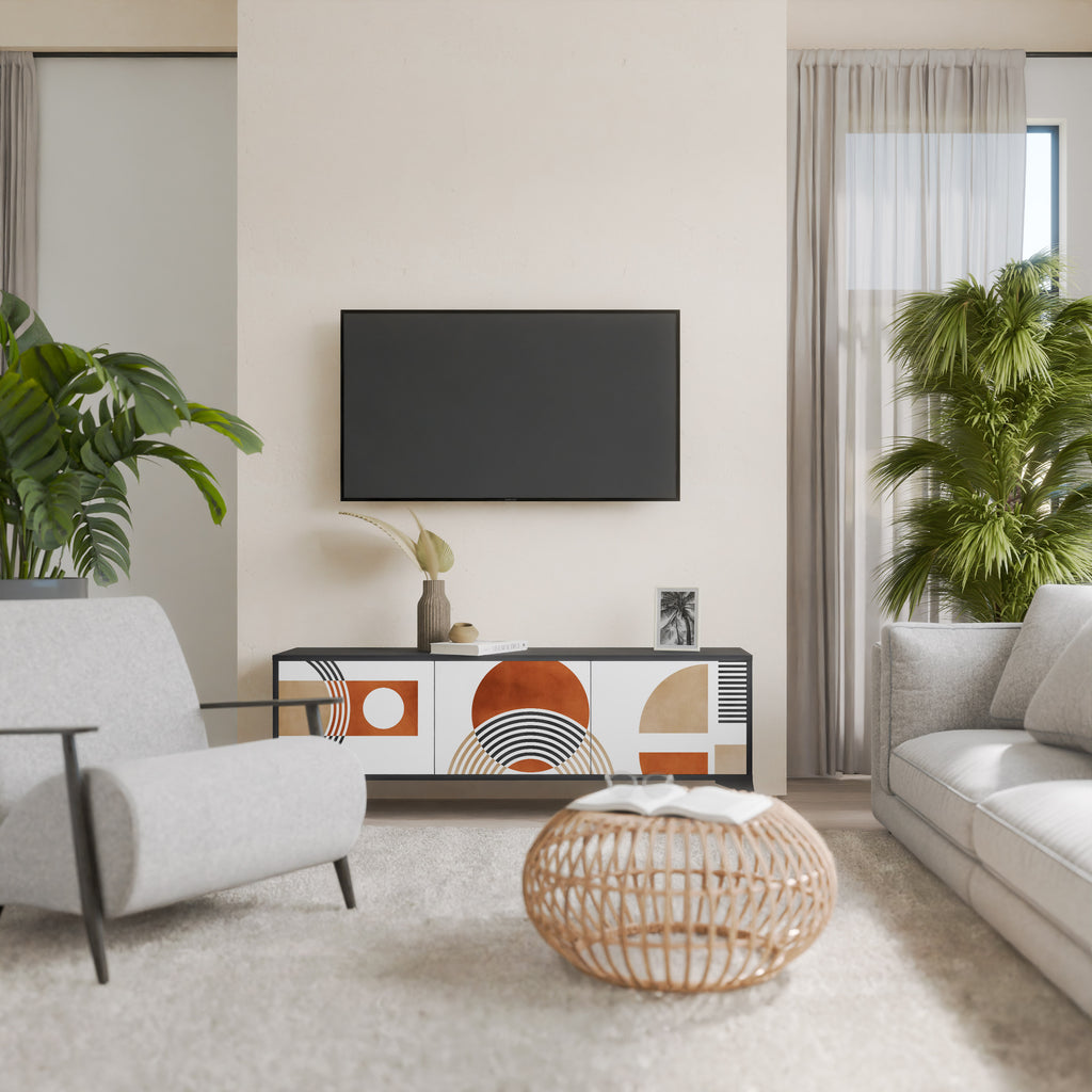 Mueble de TV de 3 puertas CIRCLE RHYTM con acabado negro