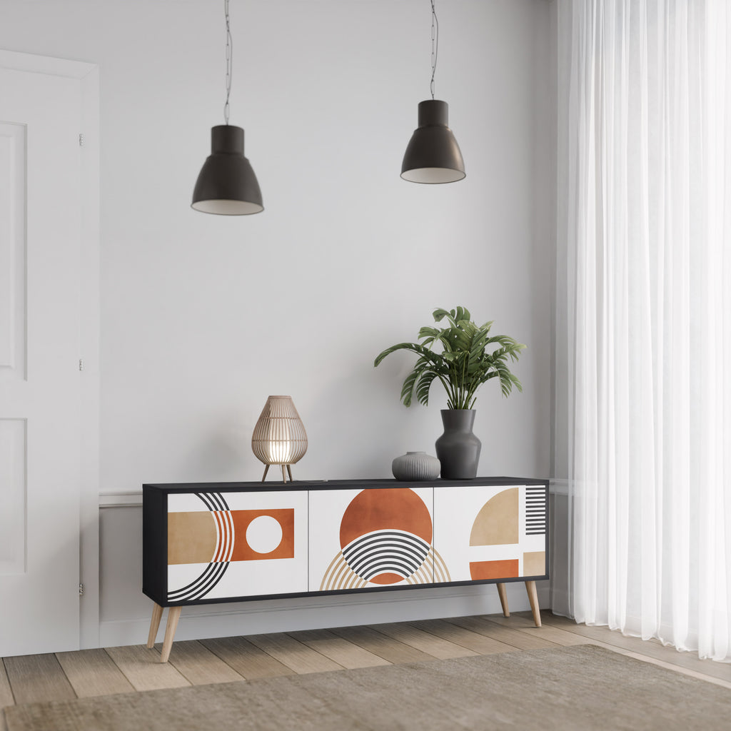 Mueble de TV de 3 puertas CIRCLE RHYTM con acabado negro