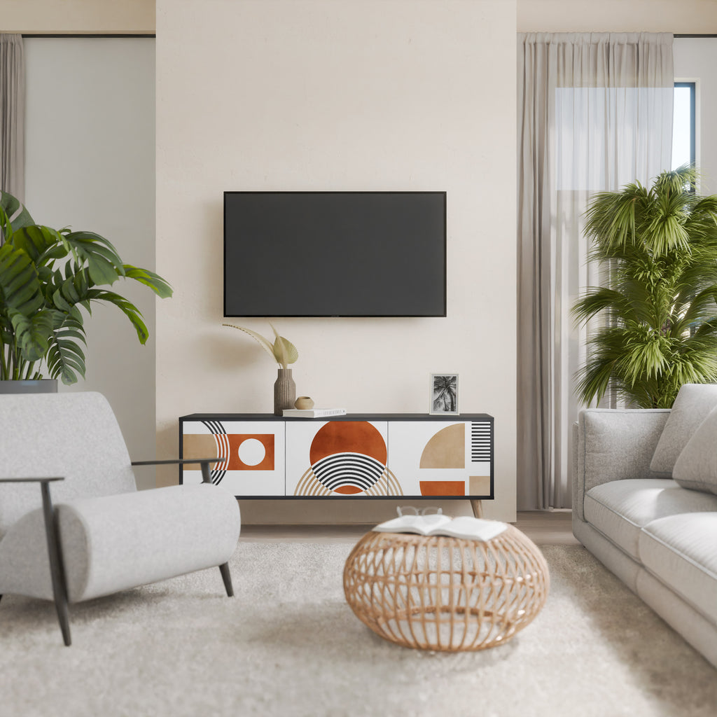 Mueble de TV de 3 puertas CIRCLE RHYTM con acabado negro