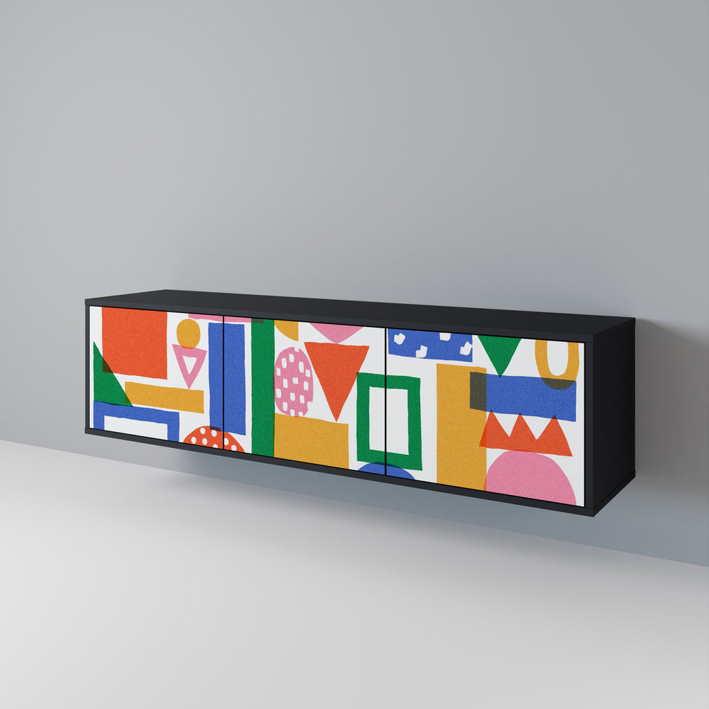 Mueble de TV de 3 puertas GEOMETRIC GLIMMER con acabado negro