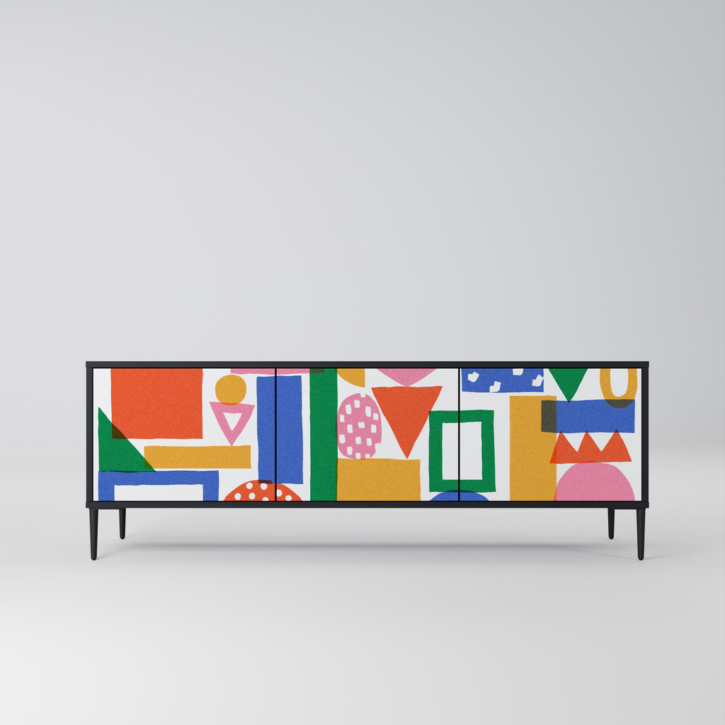 Mueble de TV de 3 puertas GEOMETRIC GLIMMER con acabado negro
