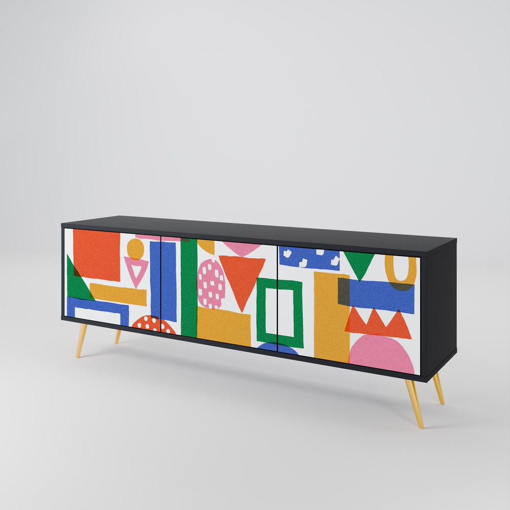 Mueble de TV de 3 puertas GEOMETRIC GLIMMER con acabado negro