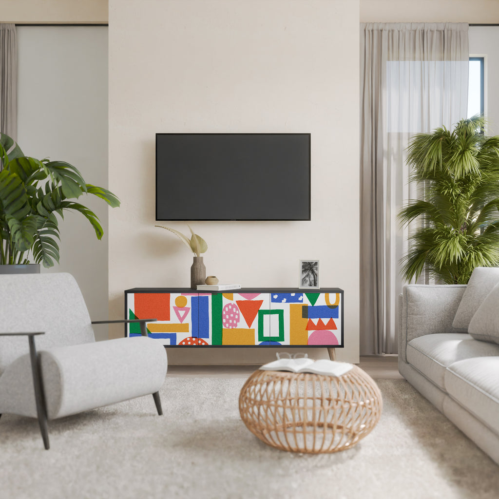 Mueble de TV de 3 puertas GEOMETRIC GLIMMER con acabado negro