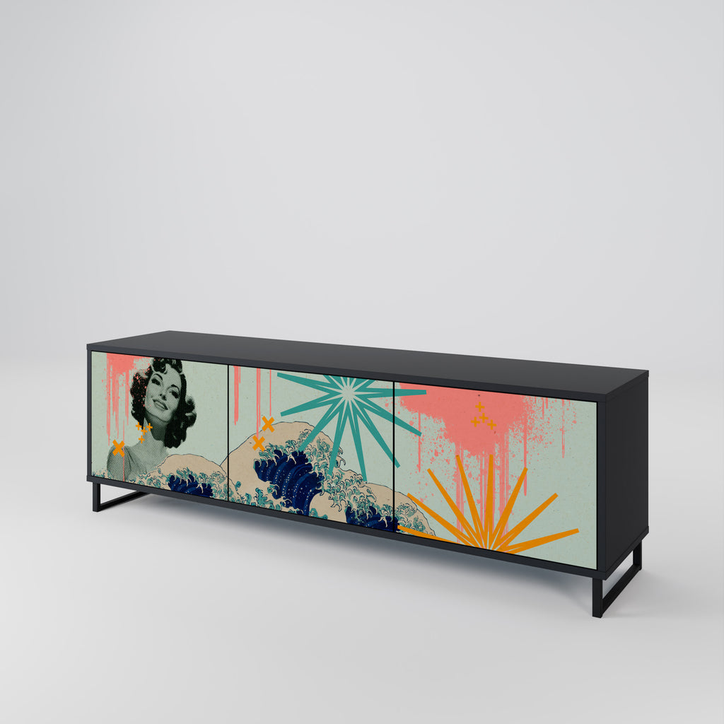 Mueble de TV de 3 puertas KANAGAWA BEAUTY con acabado negro