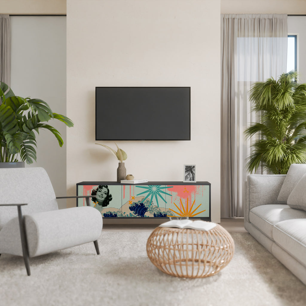 Mueble de TV de 3 puertas KANAGAWA BEAUTY con acabado negro
