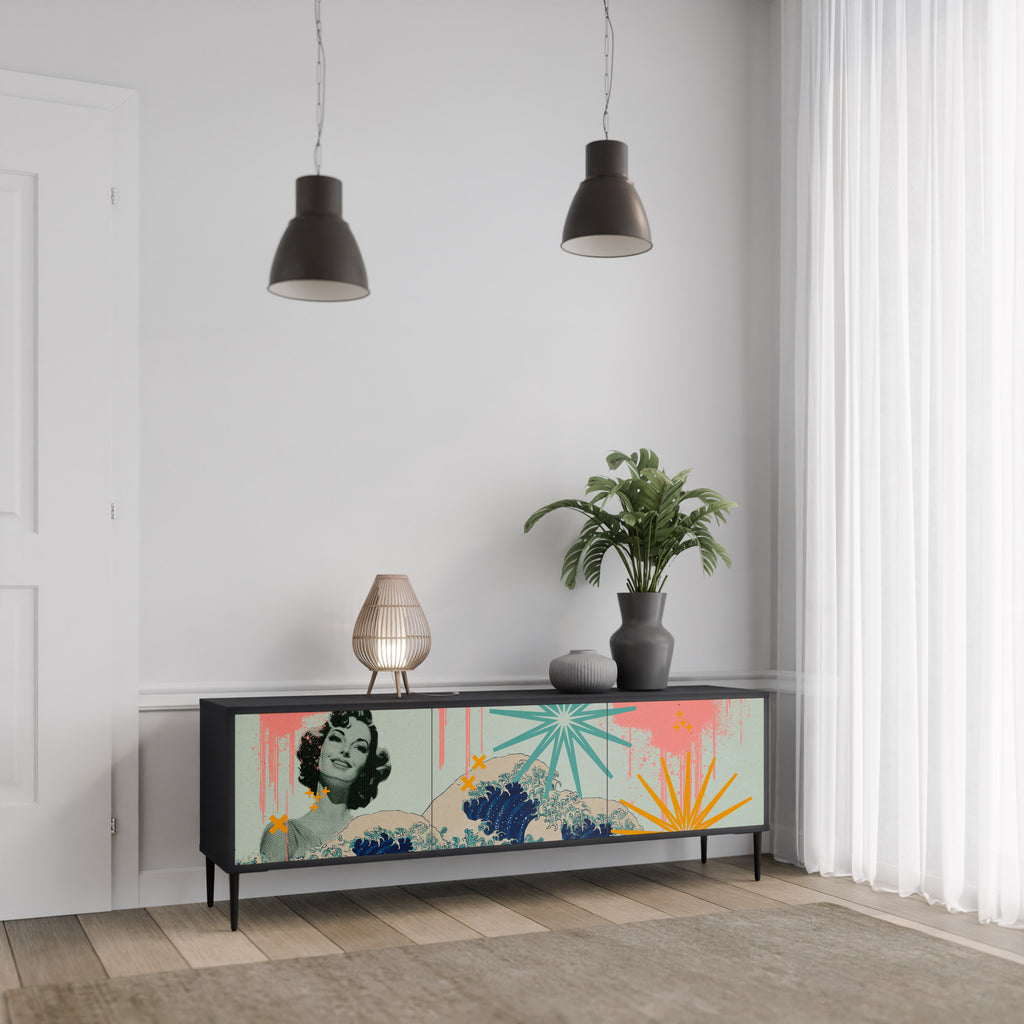 Mueble de TV de 3 puertas KANAGAWA BEAUTY con acabado negro