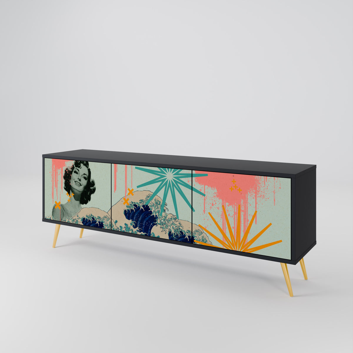 KANAGAWA BEAUTY Mueble de TV de 3 Puertas
