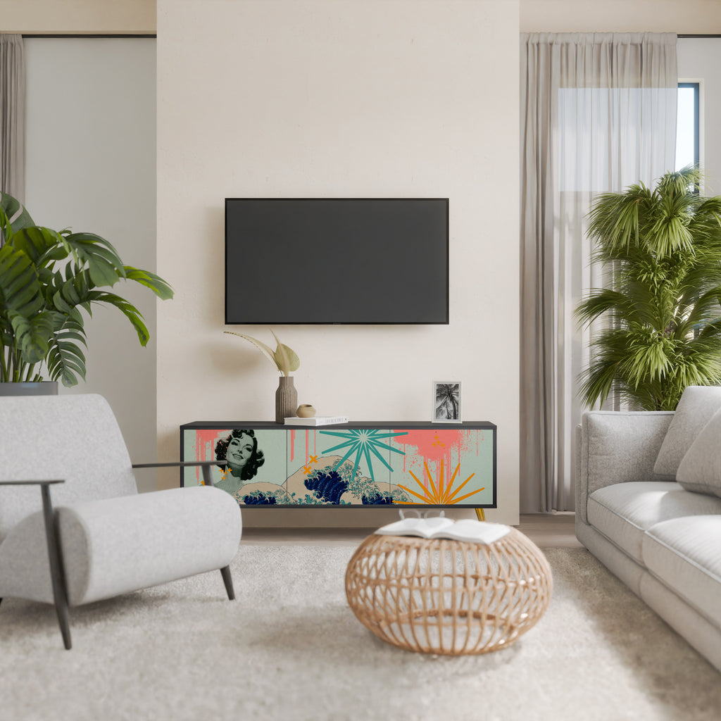 Mueble de TV de 3 puertas KANAGAWA BEAUTY con acabado negro