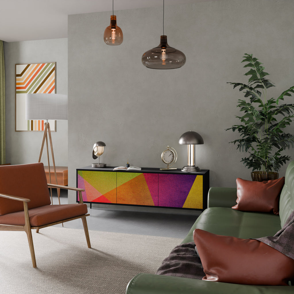 Mueble de TV de 3 puertas VIVID GEOMETRY con acabado negro