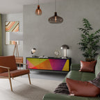 VIVID GEOMETRY Mueble de TV de 3 Puertas en Acabado Negro