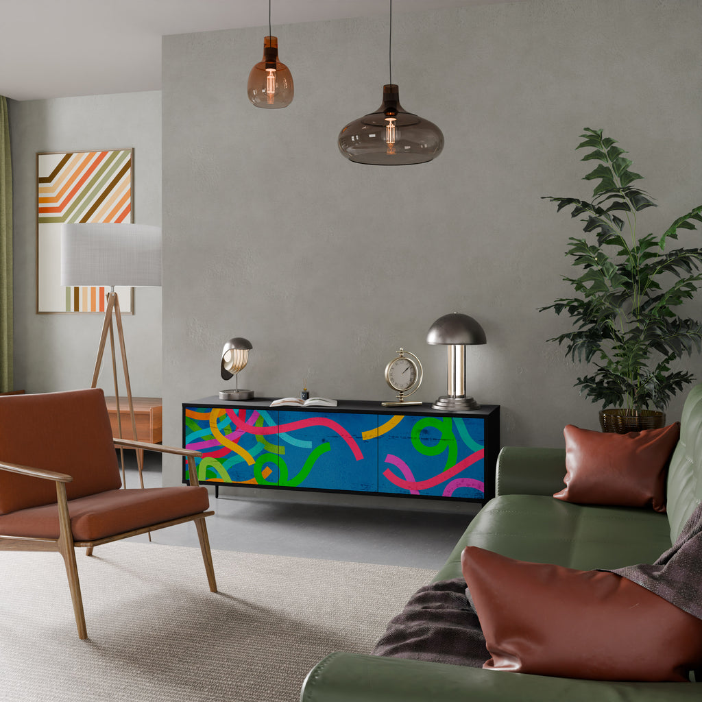 Mueble para TV STREAMER TANGLE de 3 puertas con acabado negro