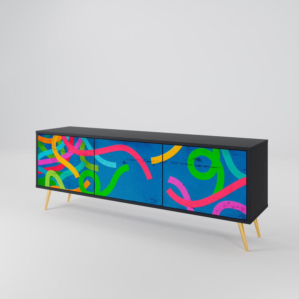 Mueble para TV STREAMER TANGLE de 3 puertas con acabado negro