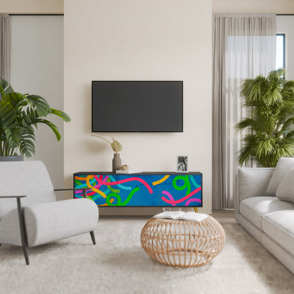 Mueble para TV STREAMER TANGLE de 3 puertas con acabado negro