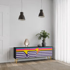 TONE COLLAPSE Mueble de TV de 3 Puertas en Acabado Negro