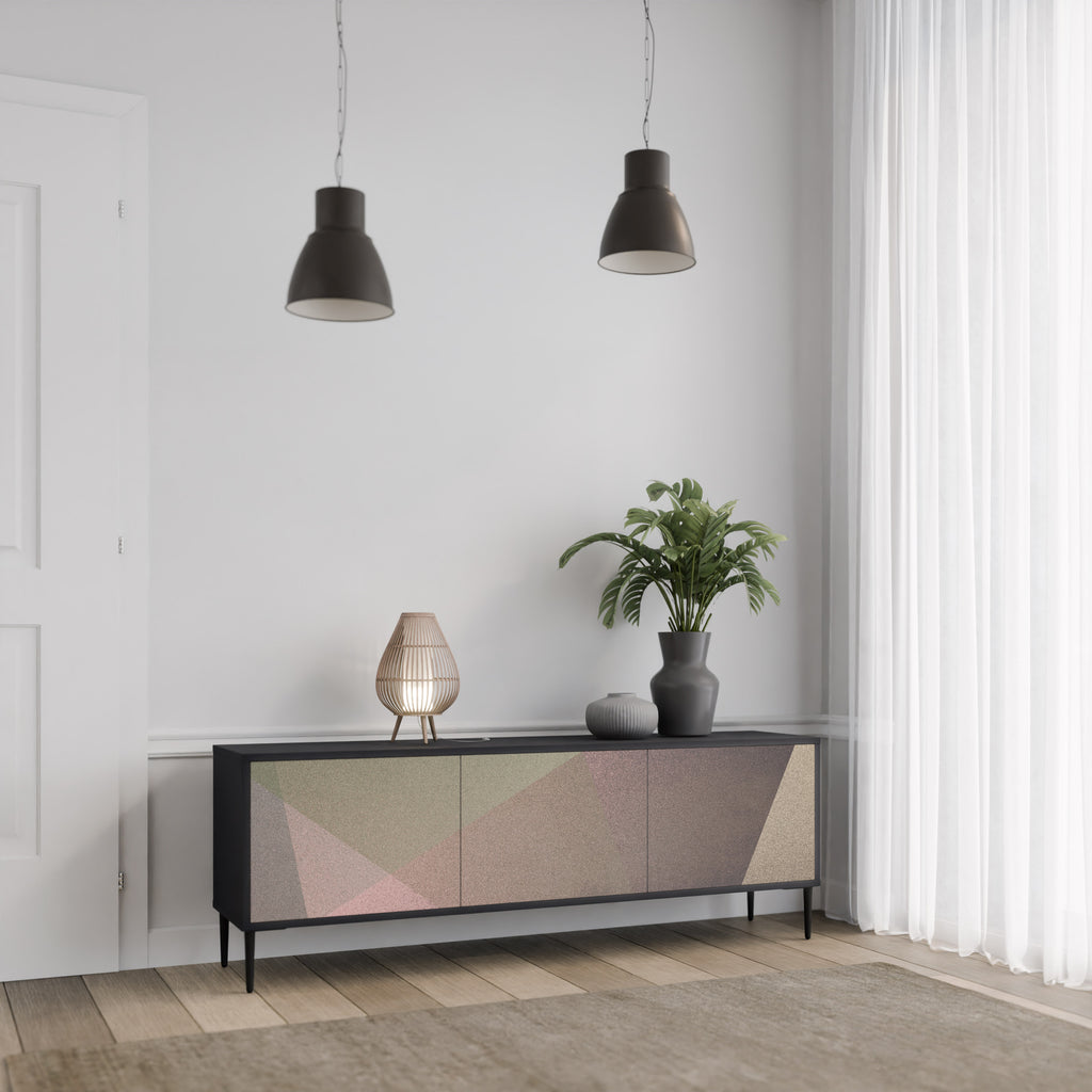 Mueble de TV de 3 puertas BEIGE GEOMETRY en acabado negro