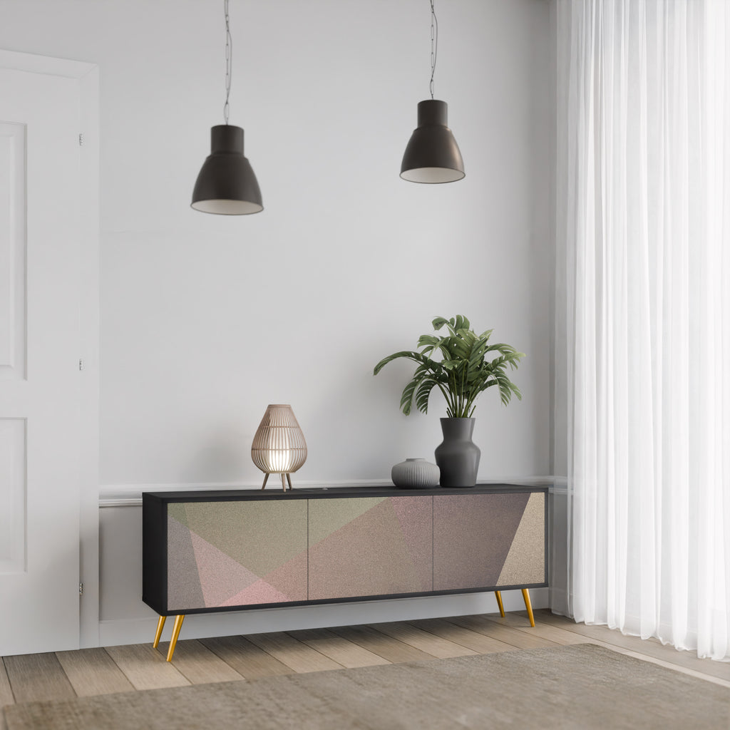 Mueble de TV de 3 puertas BEIGE GEOMETRY en acabado negro