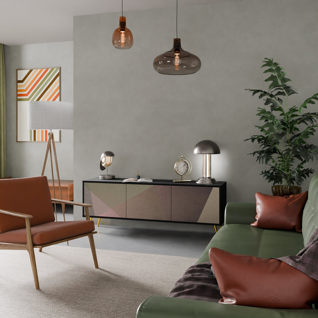 Mueble de TV de 3 puertas BEIGE GEOMETRY en acabado negro