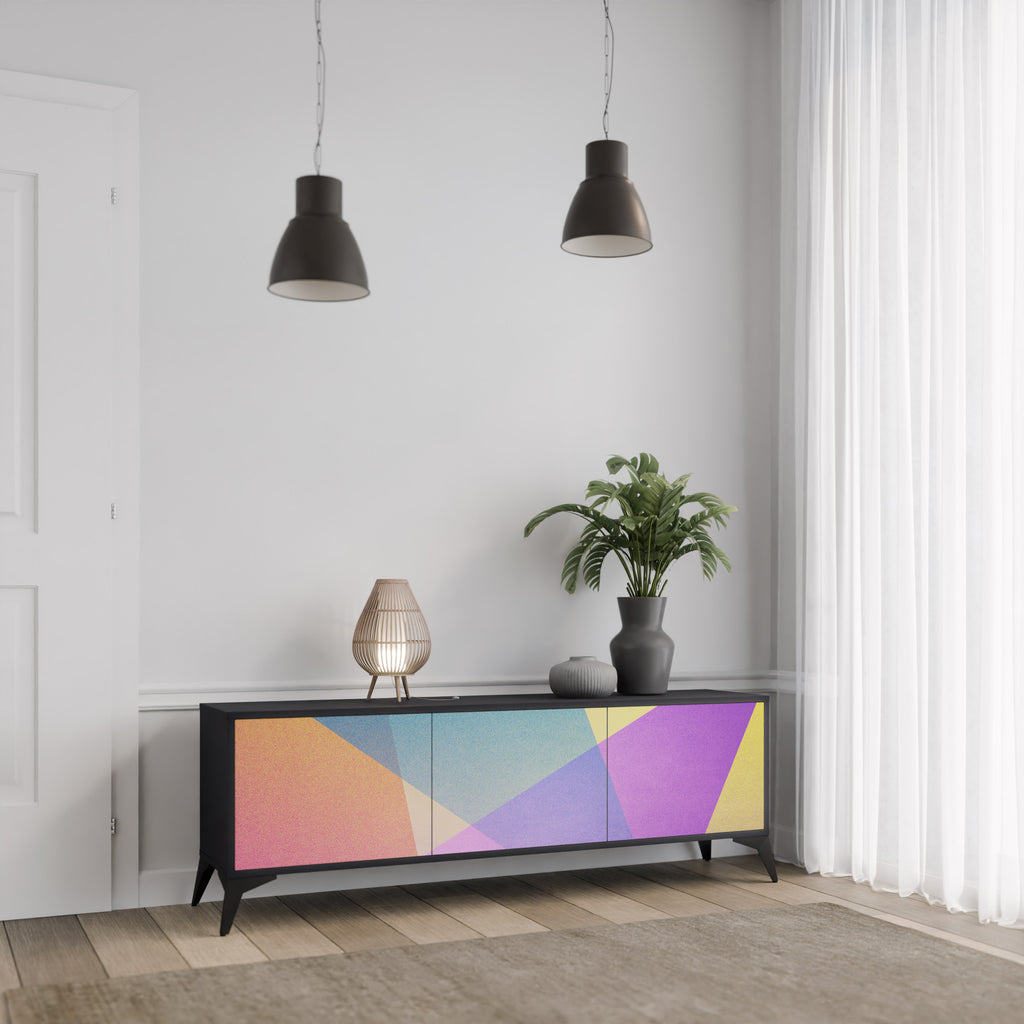Mueble de TV de 3 puertas BRIGHT GEOMETRY en acabado negro