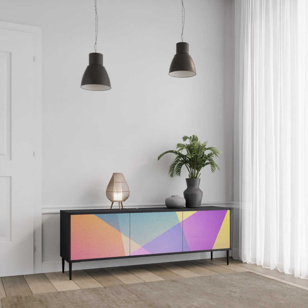 Mueble de TV de 3 puertas BRIGHT GEOMETRY en acabado negro