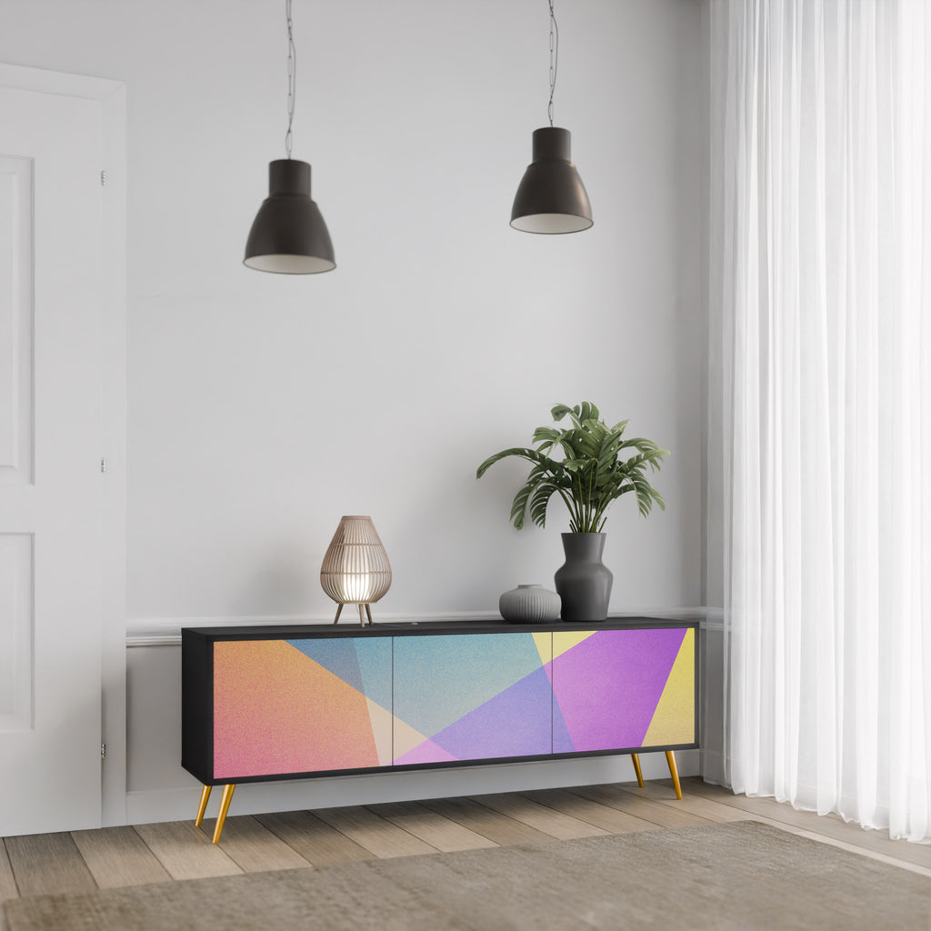 Mueble de TV de 3 puertas BRIGHT GEOMETRY en acabado negro