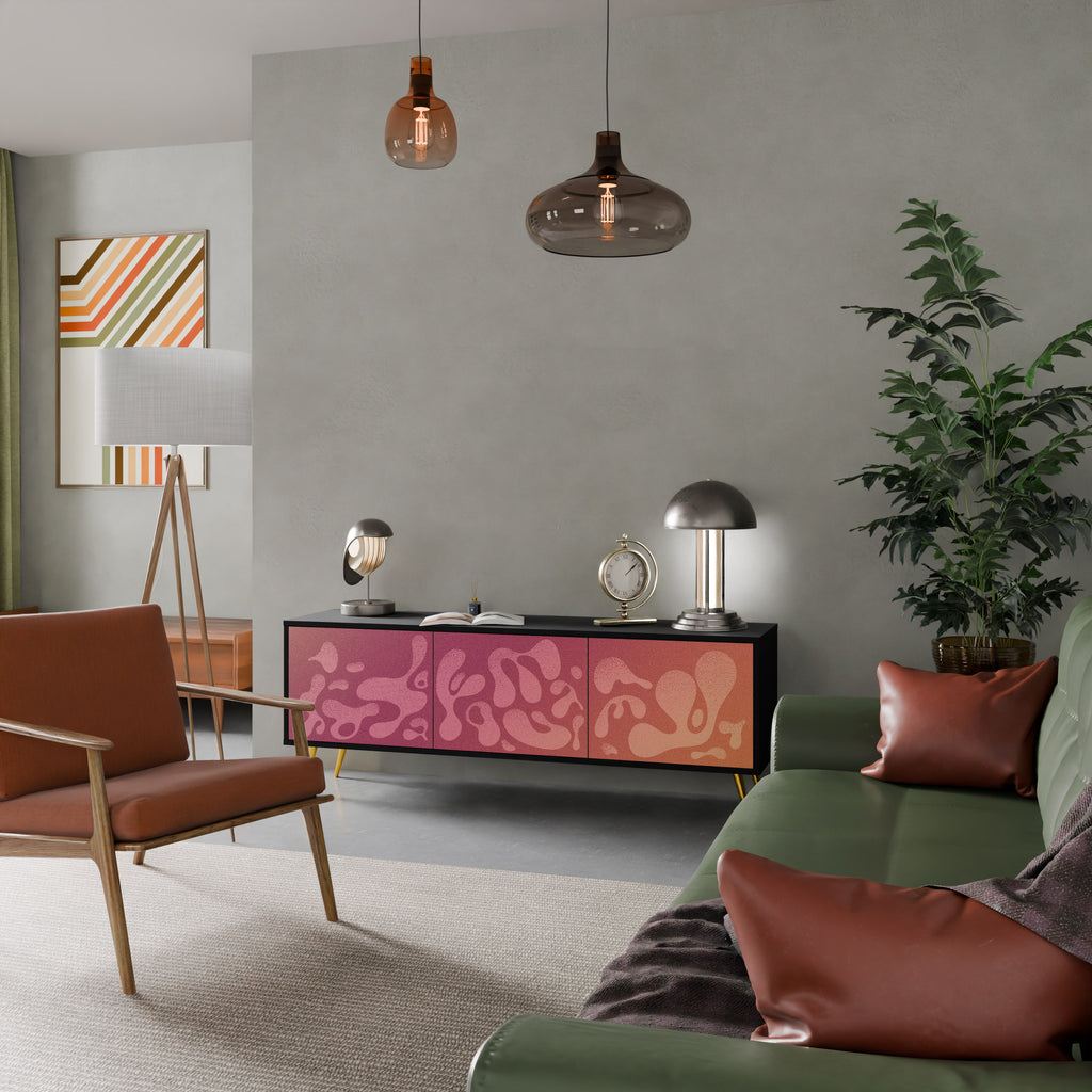 Mueble de TV IRREGULAR PINK de 3 puertas con acabado negro