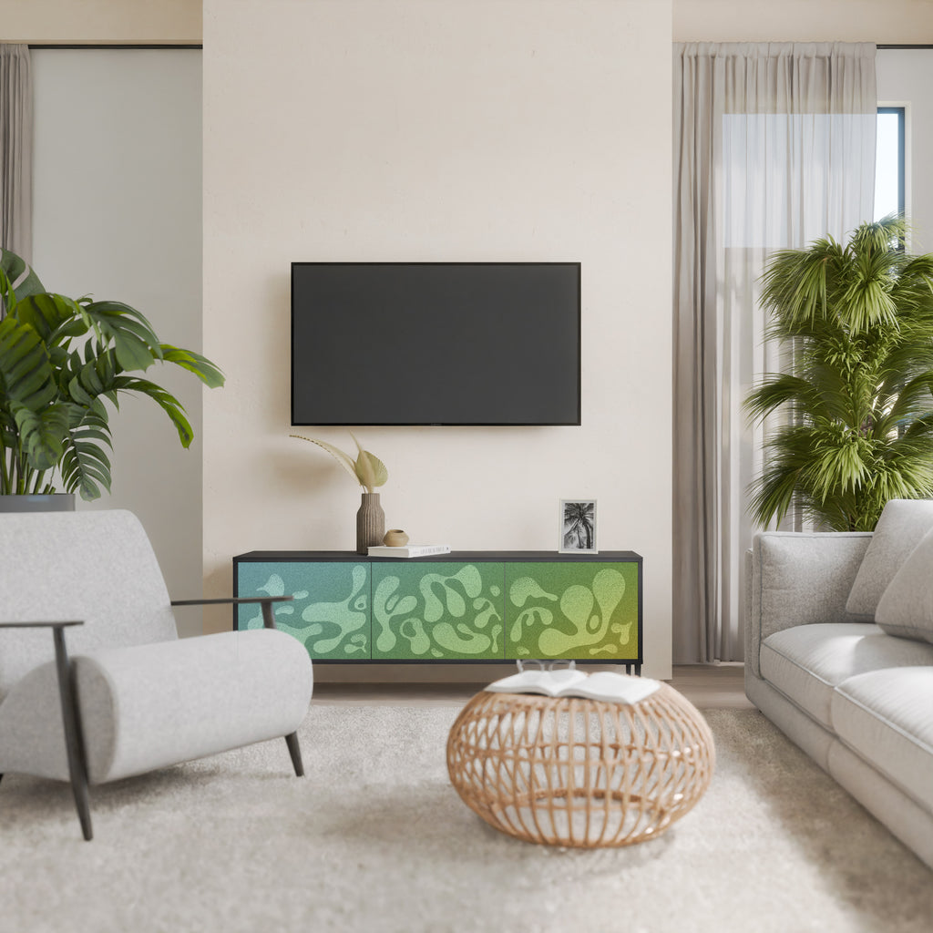 Mueble de TV IRREGULAR BLUE de 3 puertas con acabado negro