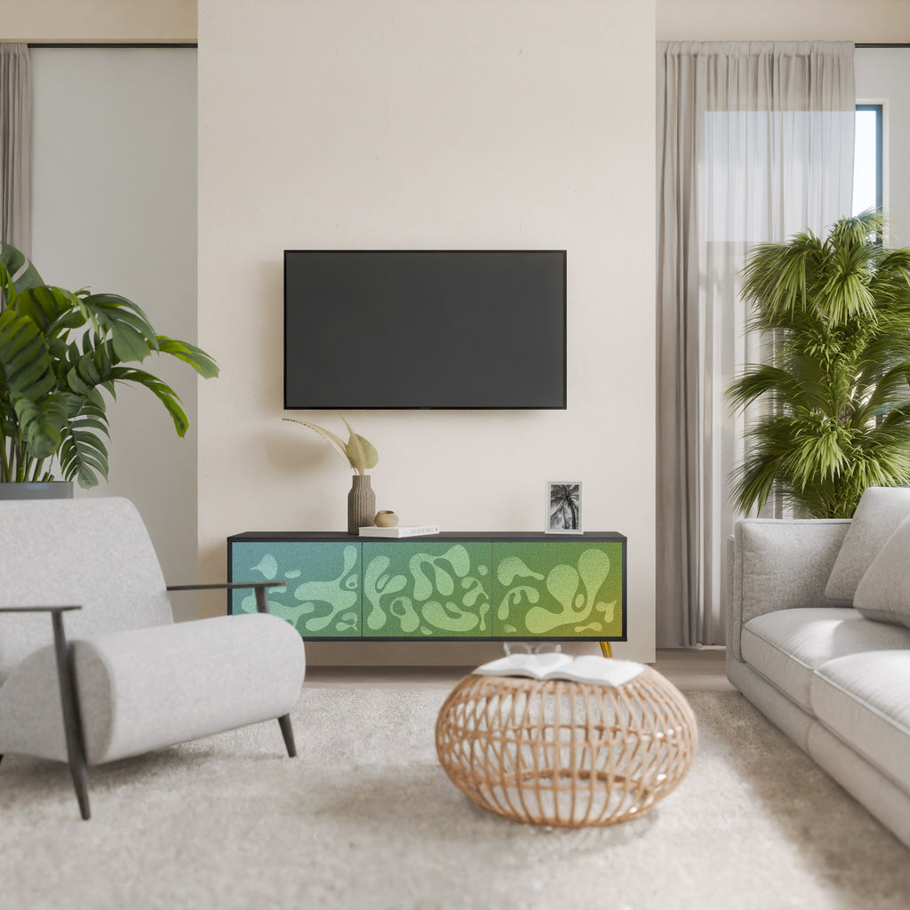 Mueble de TV IRREGULAR BLUE de 3 puertas con acabado negro