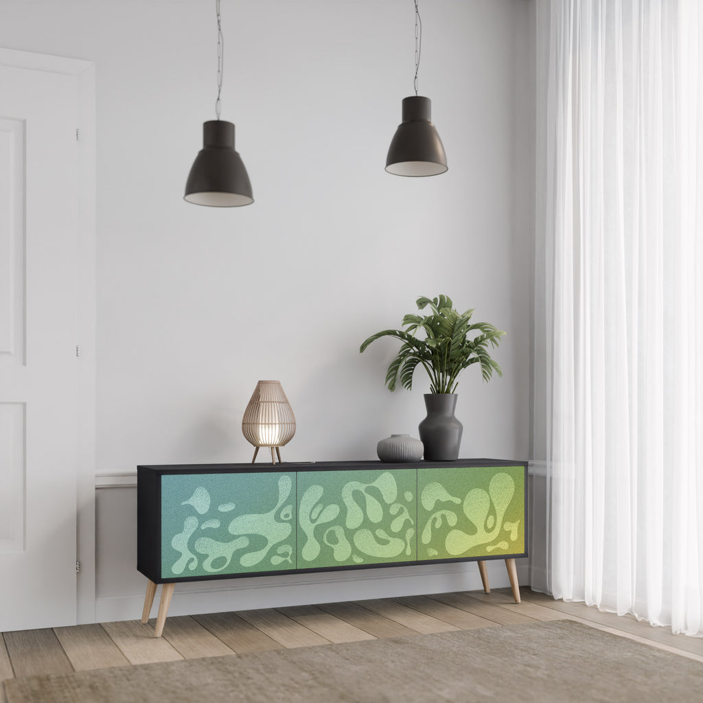 Mueble de TV IRREGULAR BLUE de 3 puertas con acabado negro